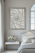 Musk and oud fragrance painting — ivory silver arabesque wall art no text